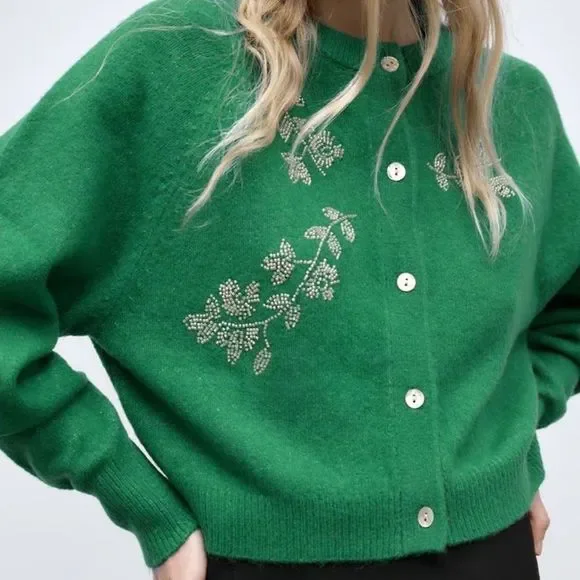 ZARA KNIT CARDIGAN WITH BEADS - Picture 3 of 11